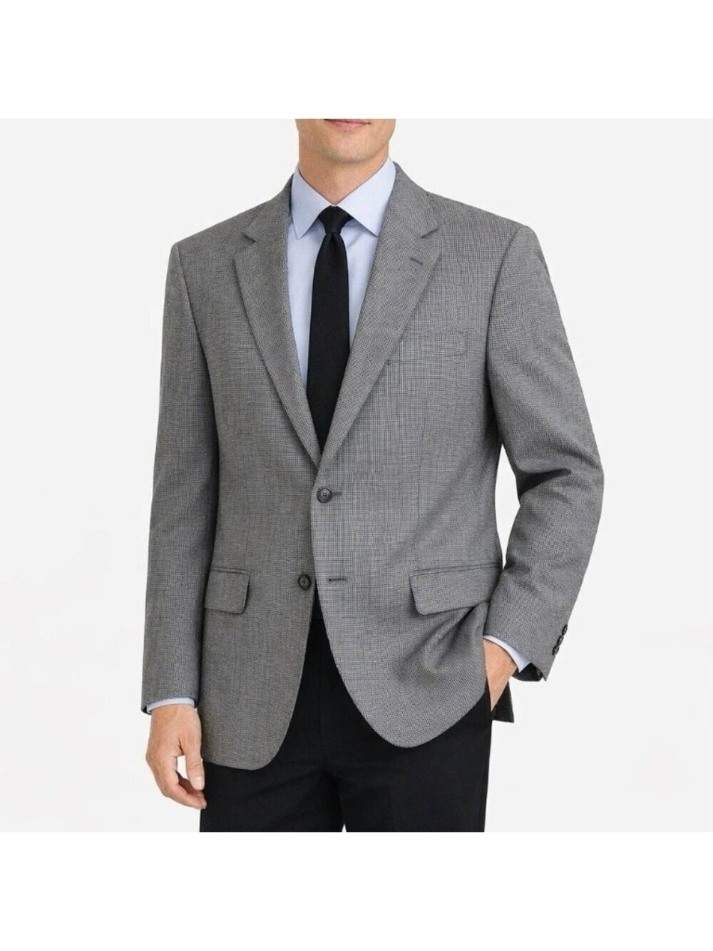 Joseph & Feiss Men's 44R Gray Herringbone 2-Button Lambswool Blazer e1739